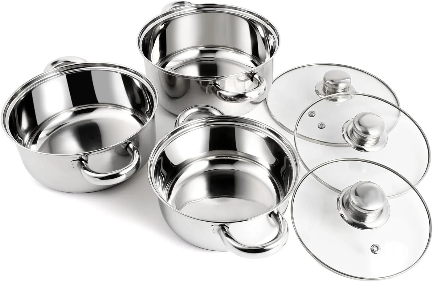 6-Piece Stainless Steel Pot Set, Non Stick Cookware Set with Lids (1.2 QT/1.6 QT/2.5 QT), Saucepan with Stay-Cool Handle, Dishwasher Safe, Compatible with Most Stovetops