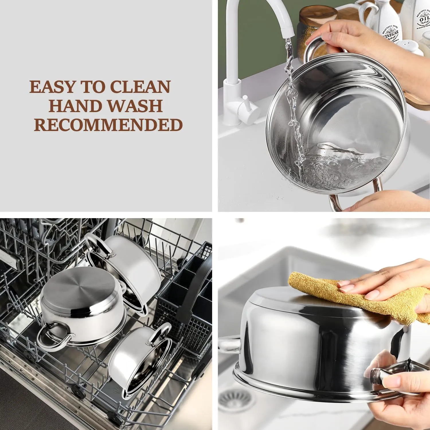 6-Piece Stainless Steel Pot Set, Non Stick Cookware Set with Lids (1.2 QT/1.6 QT/2.5 QT), Saucepan with Stay-Cool Handle, Dishwasher Safe, Compatible with Most Stovetops