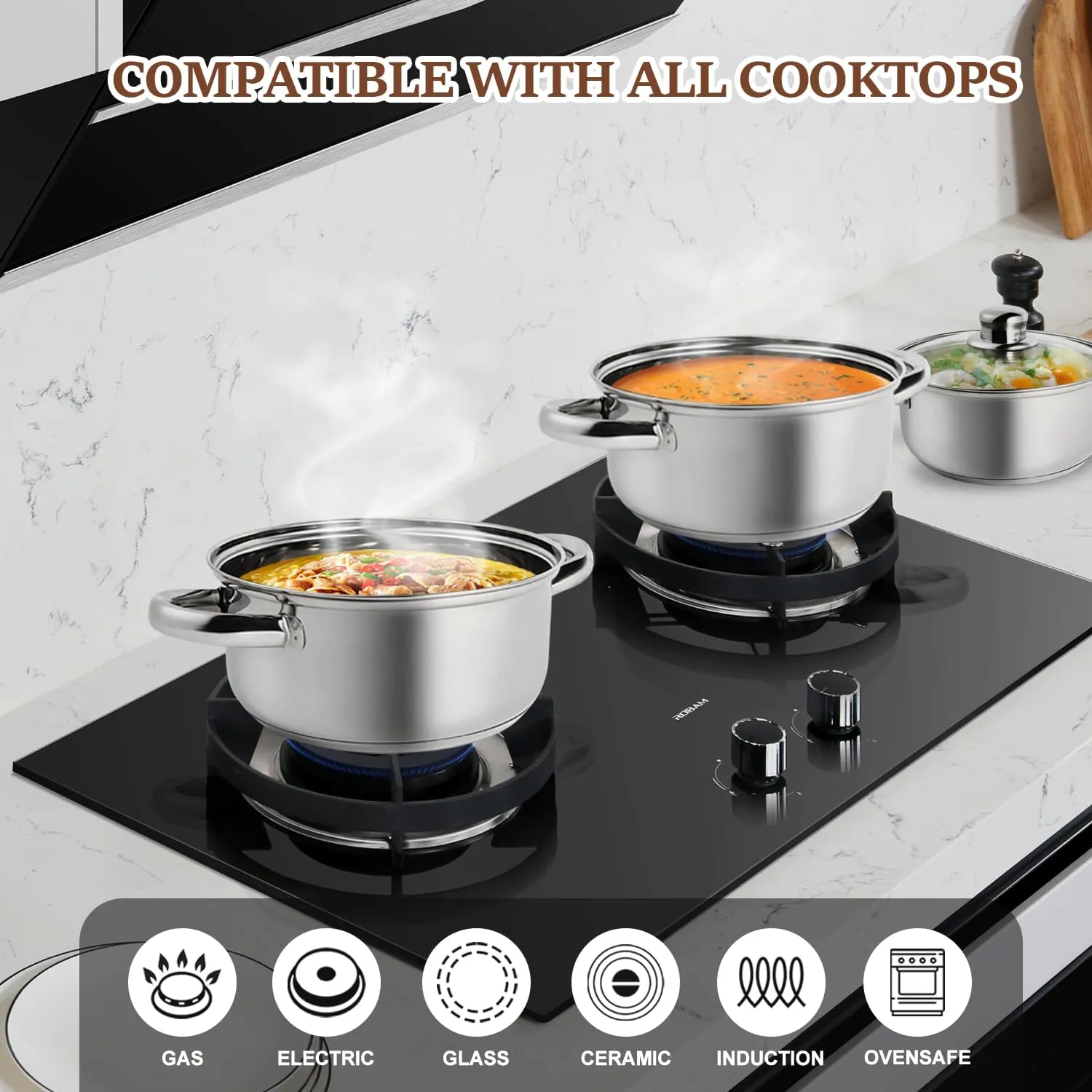 6-Piece Stainless Steel Pot Set, Non Stick Cookware Set with Lids (1.2 QT/1.6 QT/2.5 QT), Saucepan with Stay-Cool Handle, Dishwasher Safe, Compatible with Most Stovetops