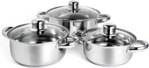 6-Piece Stainless Steel Pot Set, Non Stick Cookware Set with Lids (1.2 QT/1.6 QT/2.5 QT), Saucepan with Stay-Cool Handle, Dishwasher Safe, Compatible with Most Stovetops