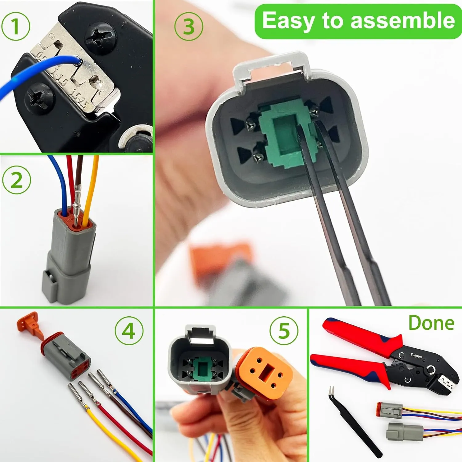 6 Pin Deutsch Connector Kit 3 Sets, Gray DT Connector Kit, 6 Pin Automotive Waterproof Wire Connectors, Electrical Connectors Kit with 16# Stamped Contacts for Car, RV, Truck Wiring 22-16AWG