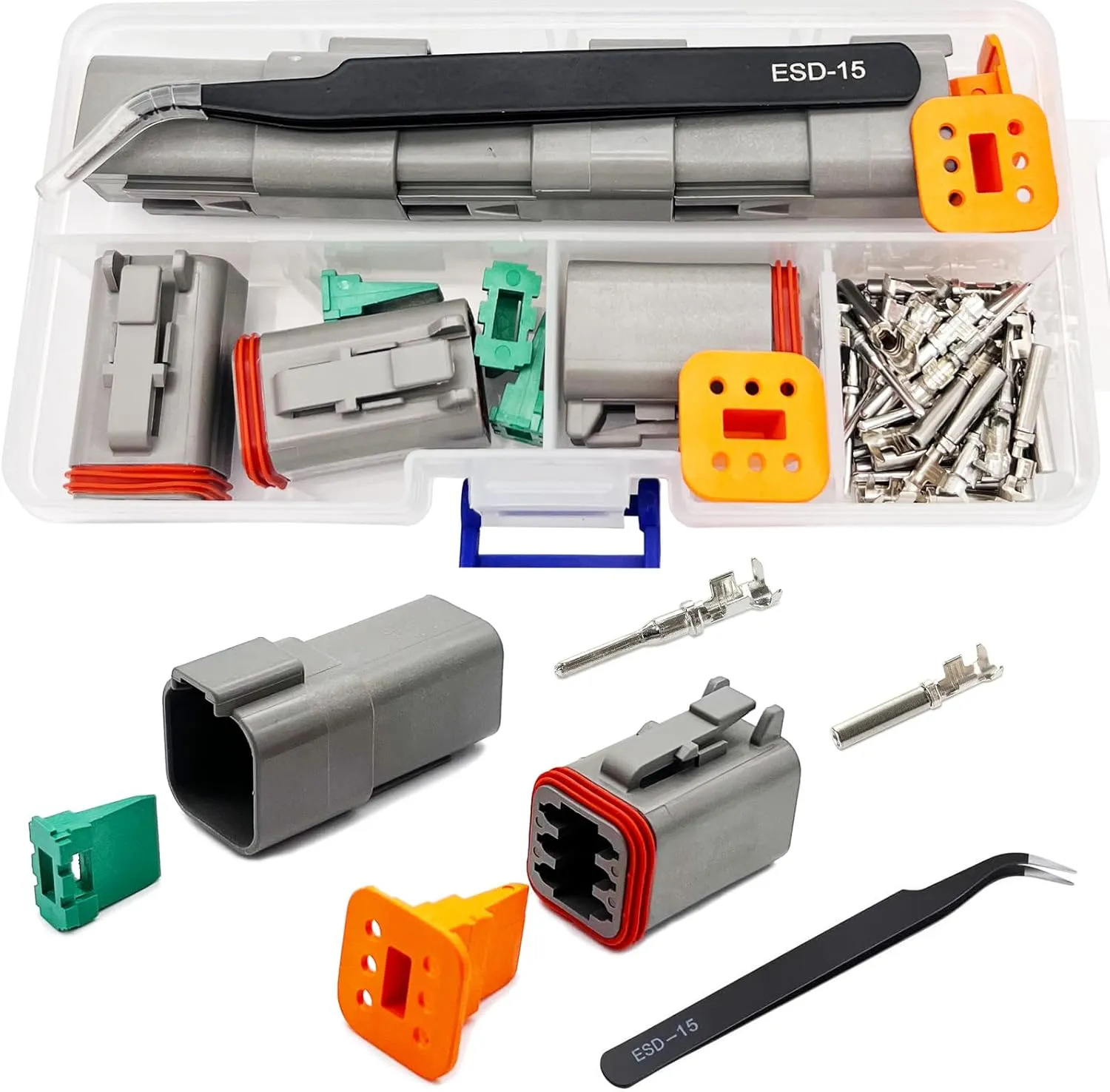 6 Pin Deutsch Connector Kit 3 Sets, Gray DT Connector Kit, 6 Pin Automotive Waterproof Wire Connectors, Electrical Connectors Kit with 16# Stamped Contacts for Car, RV, Truck Wiring 22-16AWG