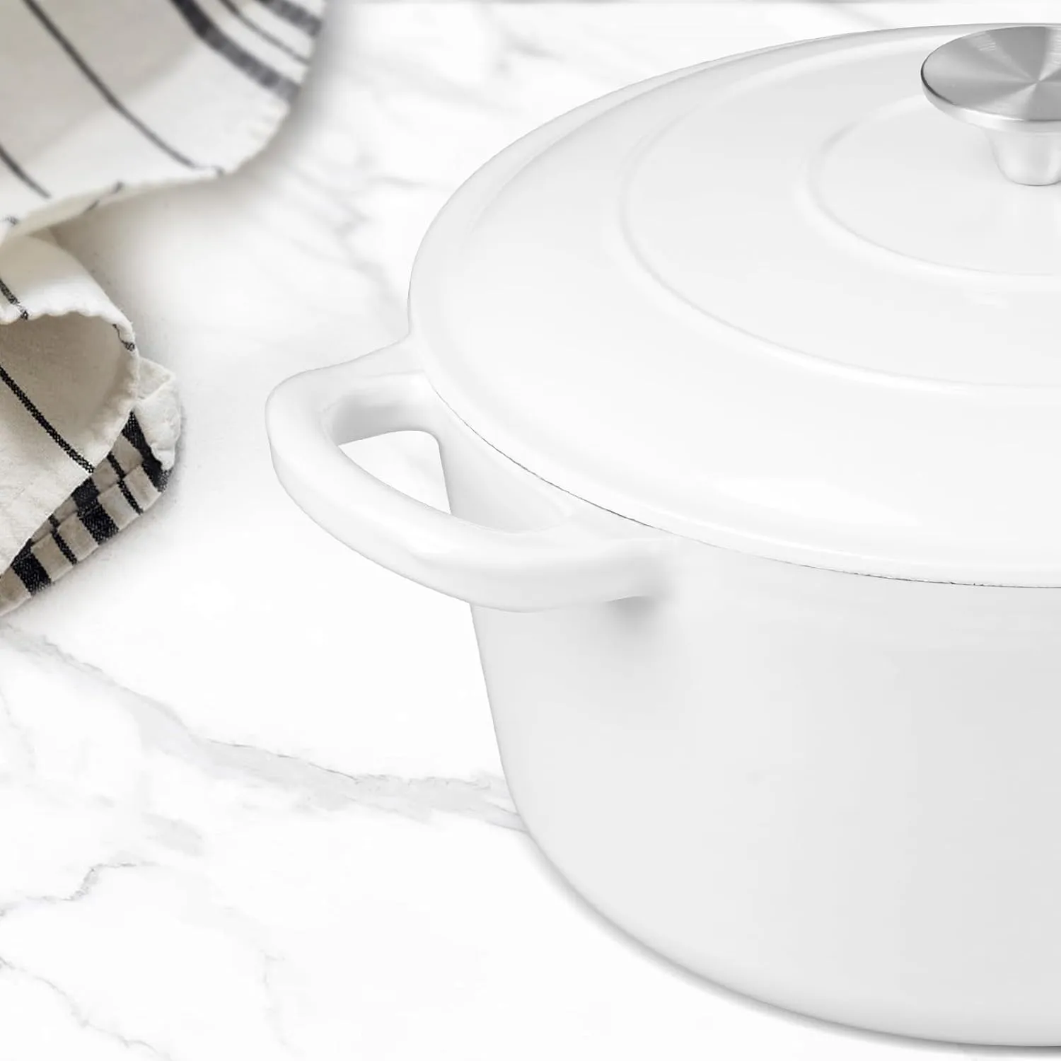 6 Quart Dutch Oven with Lid, Leonyo 6QT Enameled Cast Iron Dutch Oven for Sourdough Bread Baking, Heavy Duty Cookware for Braising, Stews, Roasting, White