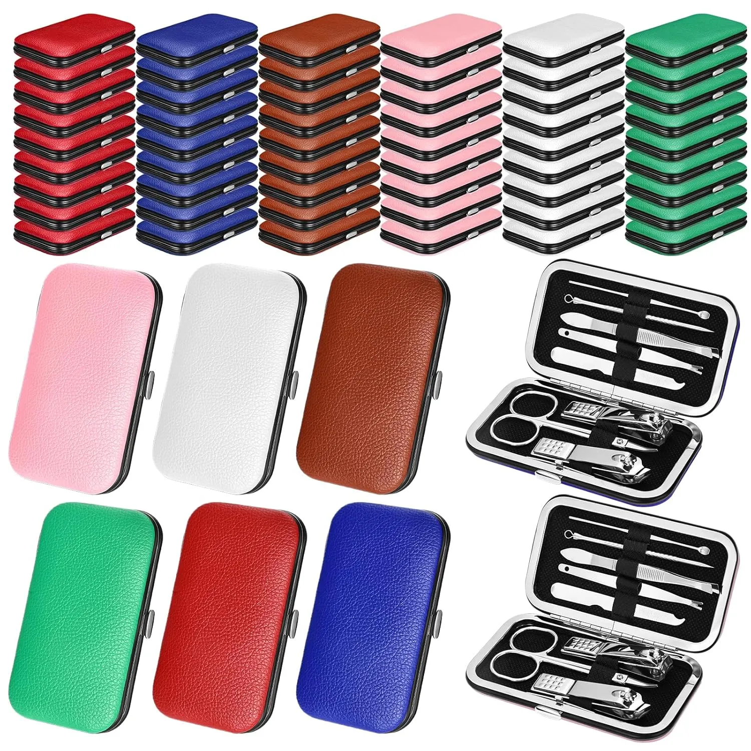 60 Pack Manicure Set Bulk Gifts Stainless Steel Nail Clipper Set with Case 8 in 1 Personal Pedicure Kit for Women Men, Gifts for Graduation Nurse Day Mother's Day(Mix Color,Warm)