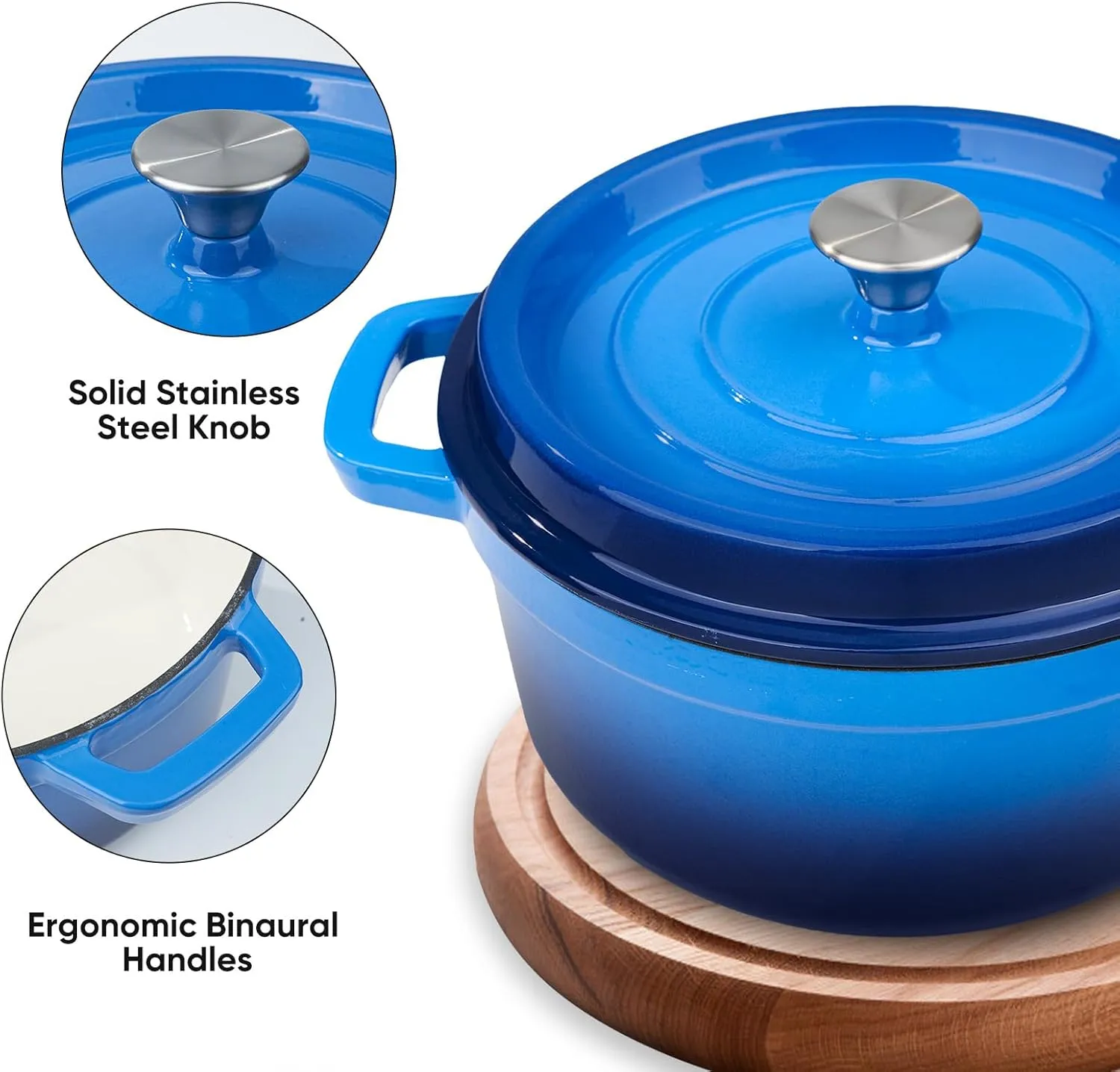 6.5 Quart Enameled Cast Iron Dutch Oven Pot with Lid, Dual Handle for Bread Baking, Pre-Seasoned Cookware, Heavy-Duty, Oven Safe up to 500° F, Non-stick & Applicable All Cookings, Blue
