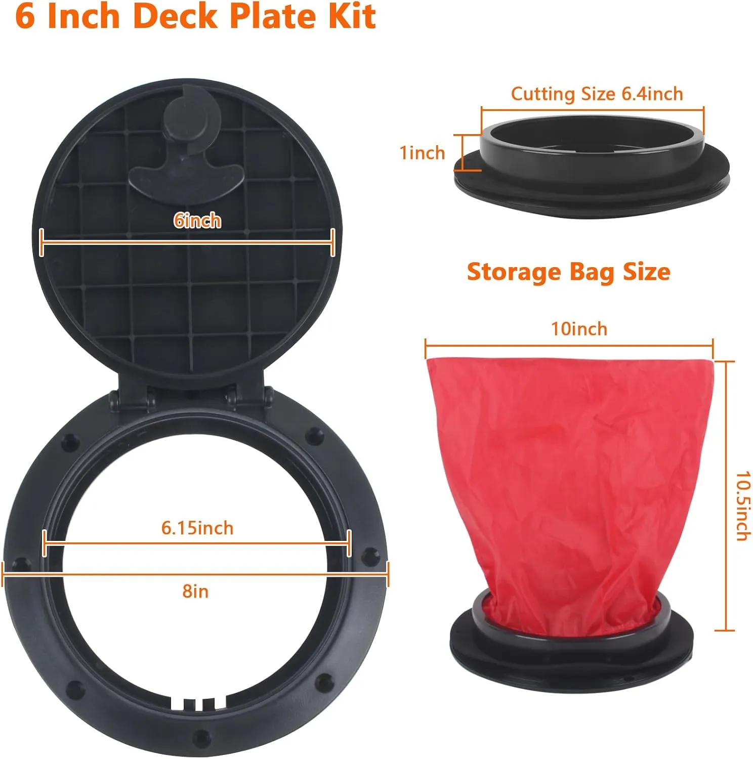 6in/8in Deck Plate Kit Deck Hatch with Storage Bag for Fishing Kayak Boating,Deck Plate Hatch Cover Kayak Deck Hatch Kayak Hatch Kit Included Fasteners(1 Pack) …