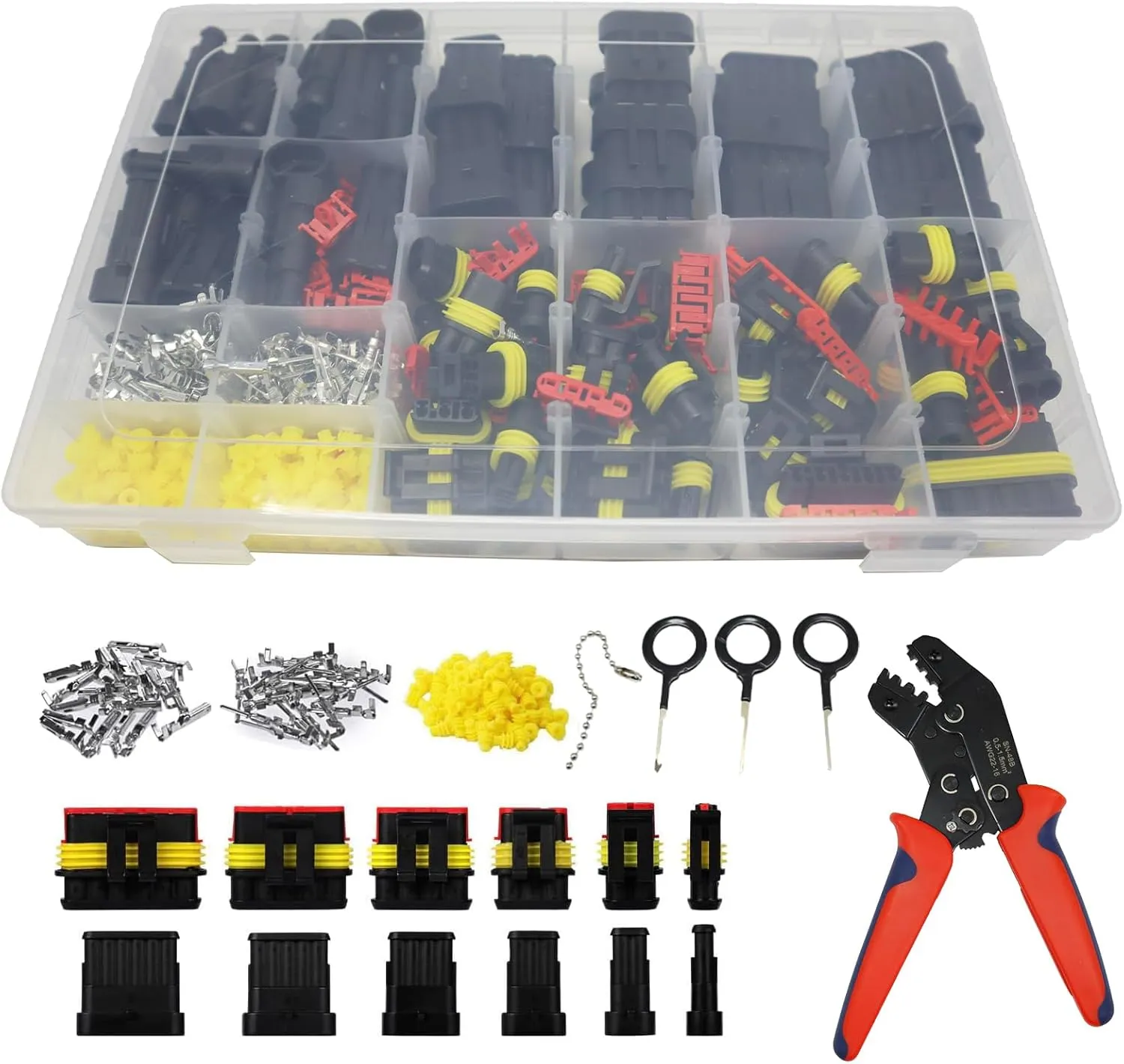 709Pcs Waterproof Wire Connectors, 43 Kits Automotive Electrical Connectors Electrical Wire Connectors Kit 1/2/3/4/5/6 Pin Weather Pack Connector for 13-20 AWG Wire with Ratchet Crimping Tool