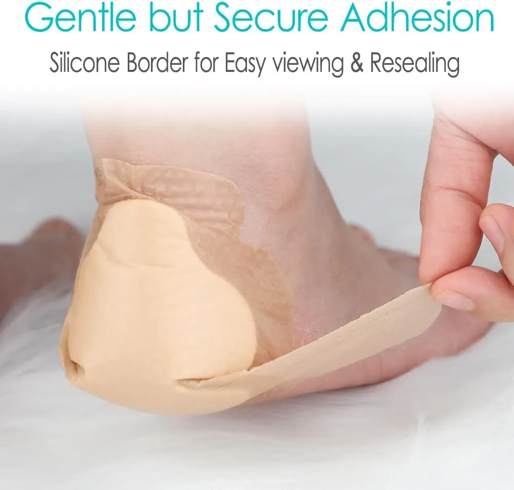 7"x 9" Heel Bordered Silicone Foam Dressing Waterproof Elbow Foot Wound Care Adhesive Bandages with High Absorbent Pads for Hip Knee Replacement Surgery Ulcer Pressure Sores (Pack of 6