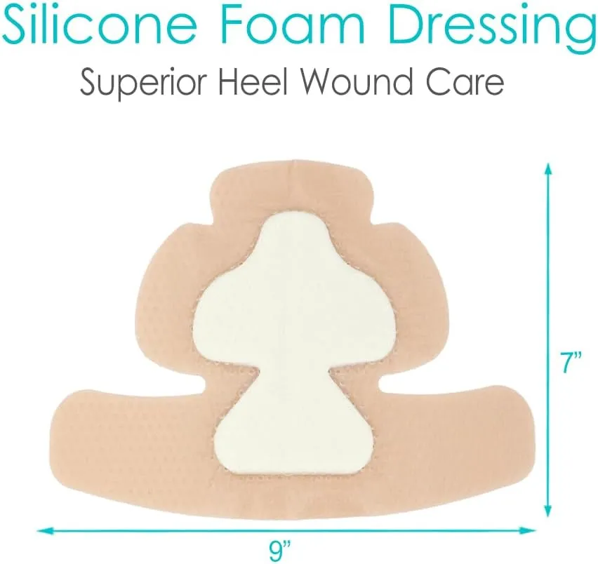 7"x 9" Heel Bordered Silicone Foam Dressing Waterproof Elbow Foot Wound Care Adhesive Bandages with High Absorbent Pads for Hip Knee Replacement Surgery Ulcer Pressure Sores (Pack of 6