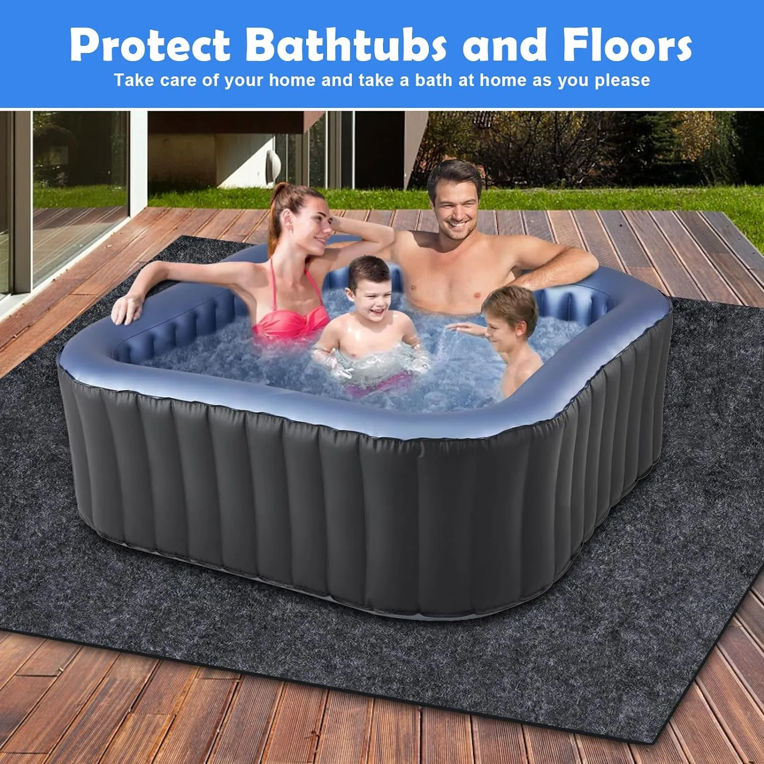 80 * 80 inch Round Hot Tub Mat, Extra Large Inflatable Spa Pad, Waterproof Slip-Proof Backing, Absorbent Pool Flooring Protector for Outdoor Indoor Use, Deck