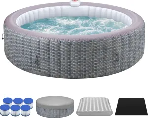 82" Inflatable Hot Tub for 4-6 People, Portable Outdoor Spa with 130 Soothing Bubble Jets, Smart Heating up to 104°F, with Insulated Cover, 6 Filters, PE Floor Mat, 110-120V Input (Laminated PVC)