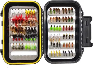88pcs Hand-Tied Fly Fishing Flies Kit with Waterproof Box - Dry/Wet Flies, Nymphs, Streamers, Poppers, Woolly Buggers for Trout, Bass, Salmon, Steel Head - Tenkara Lures for Beginners & Pro