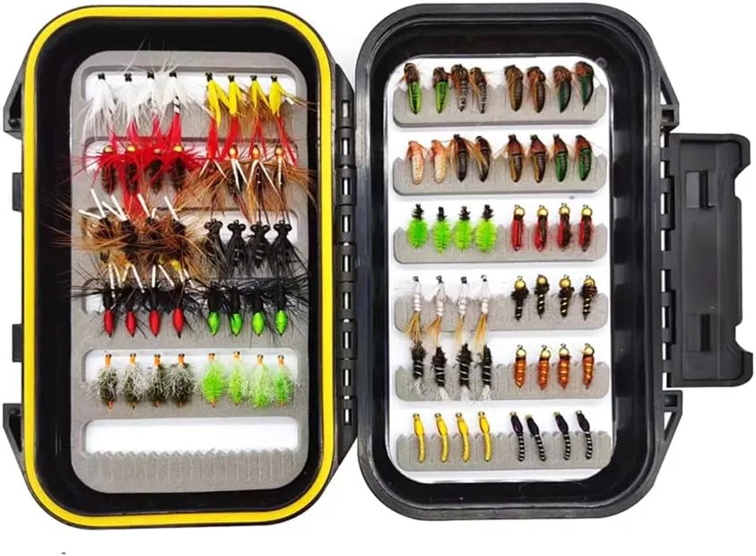 88pcs Hand-Tied Fly Fishing Flies Kit with Waterproof Box - Dry/Wet Flies, Nymphs, Streamers, Poppers, Woolly Buggers for Trout, Bass, Salmon, Steel Head - Tenkara Lures for Beginners & Pro