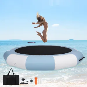 8FT Inflatable Water Trampoline for Lake and Water Hammock, Heavy Duty Round Floating Ring with Mesh, Lake Floats for Adults with Electric Air Pump