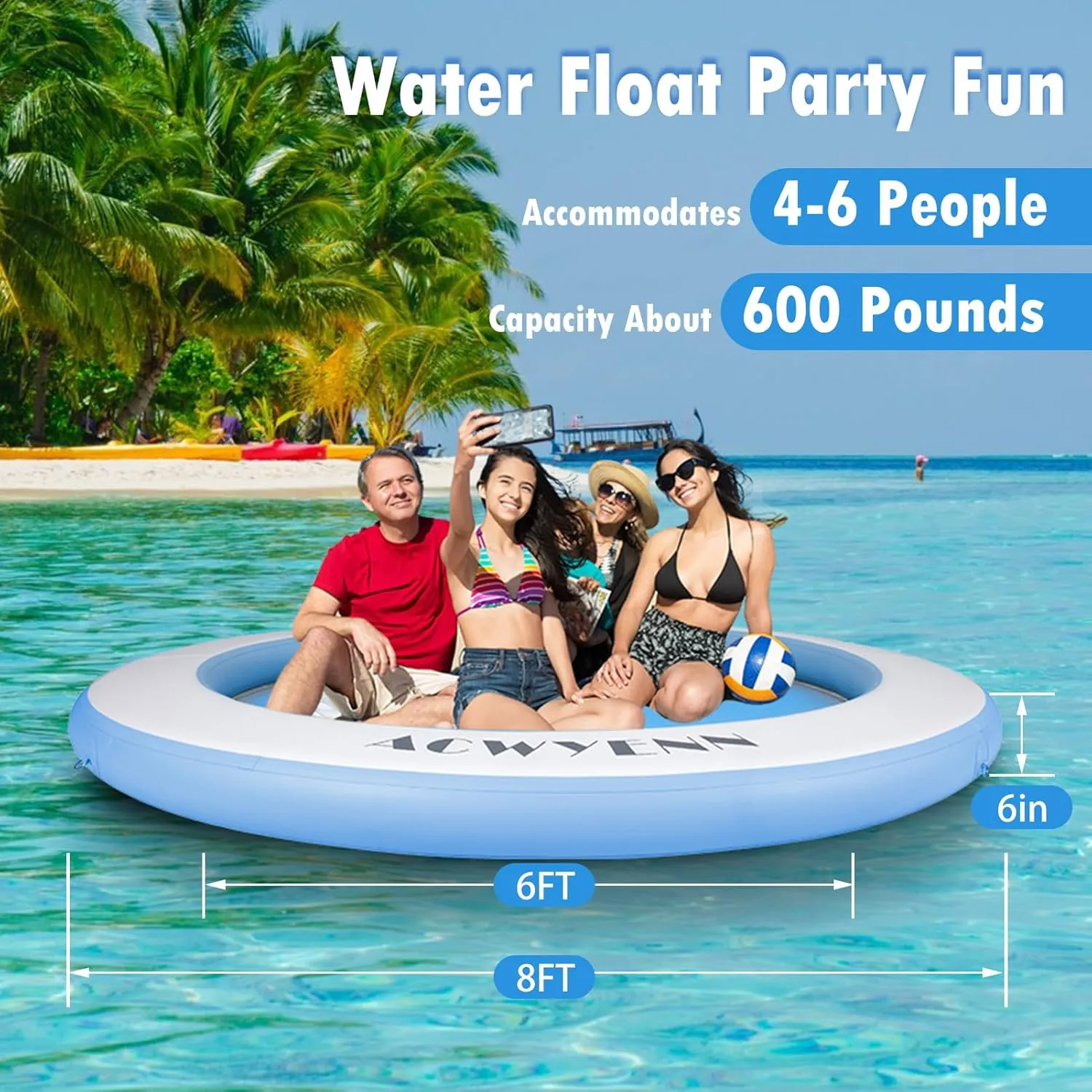 8FT Water Hammock Floating Dock Heavy Duty Round Floating Ring for Lake, Ocean & Pool, Inflatable Pool Float with Thick Drop Stitch PVC, Adult Lake Float for 4-6 People