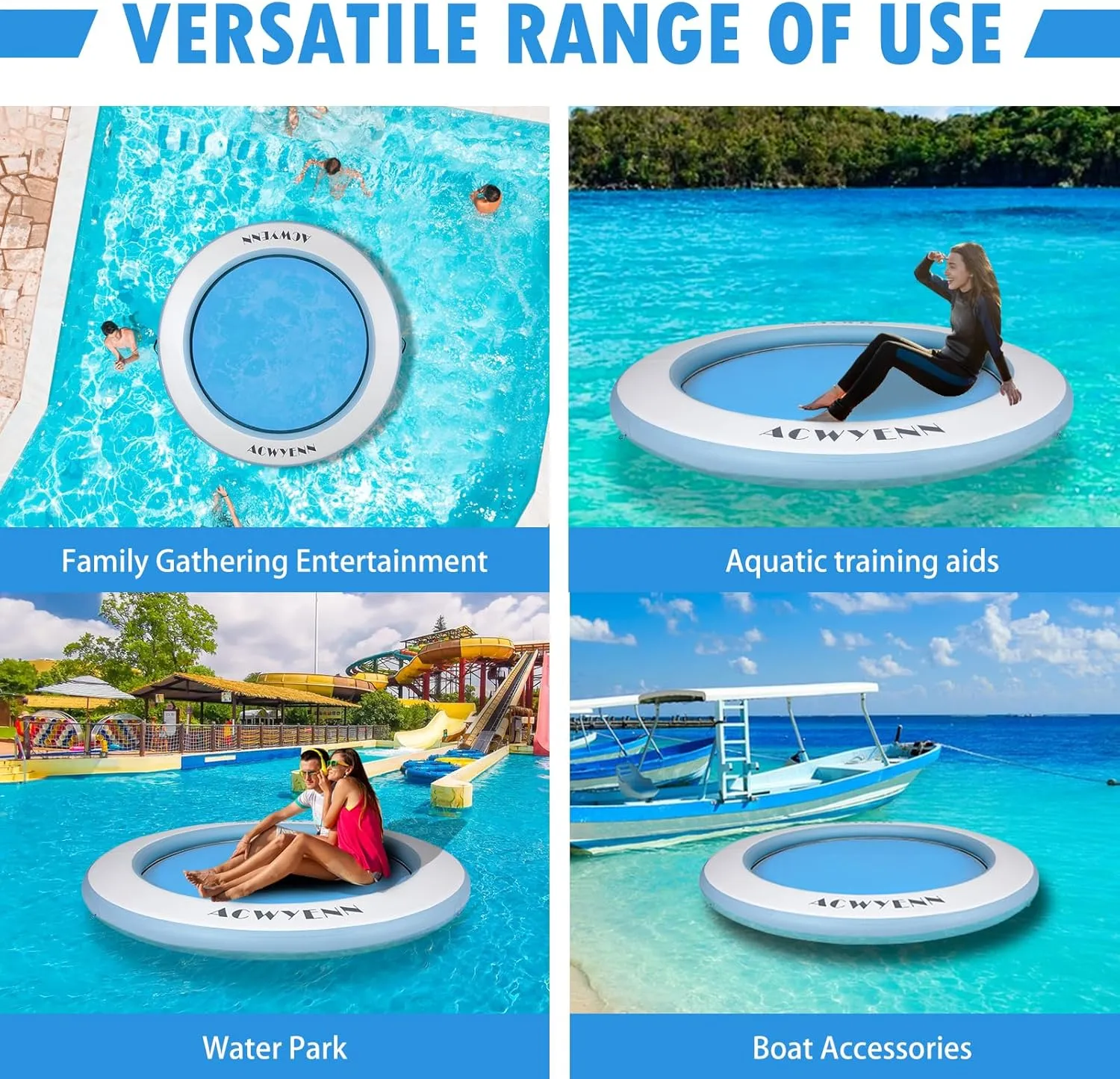 8FT Water Hammock Floating Dock Heavy Duty Round Floating Ring for Lake, Ocean & Pool, Inflatable Pool Float with Thick Drop Stitch PVC, Adult Lake Float for 4-6 People