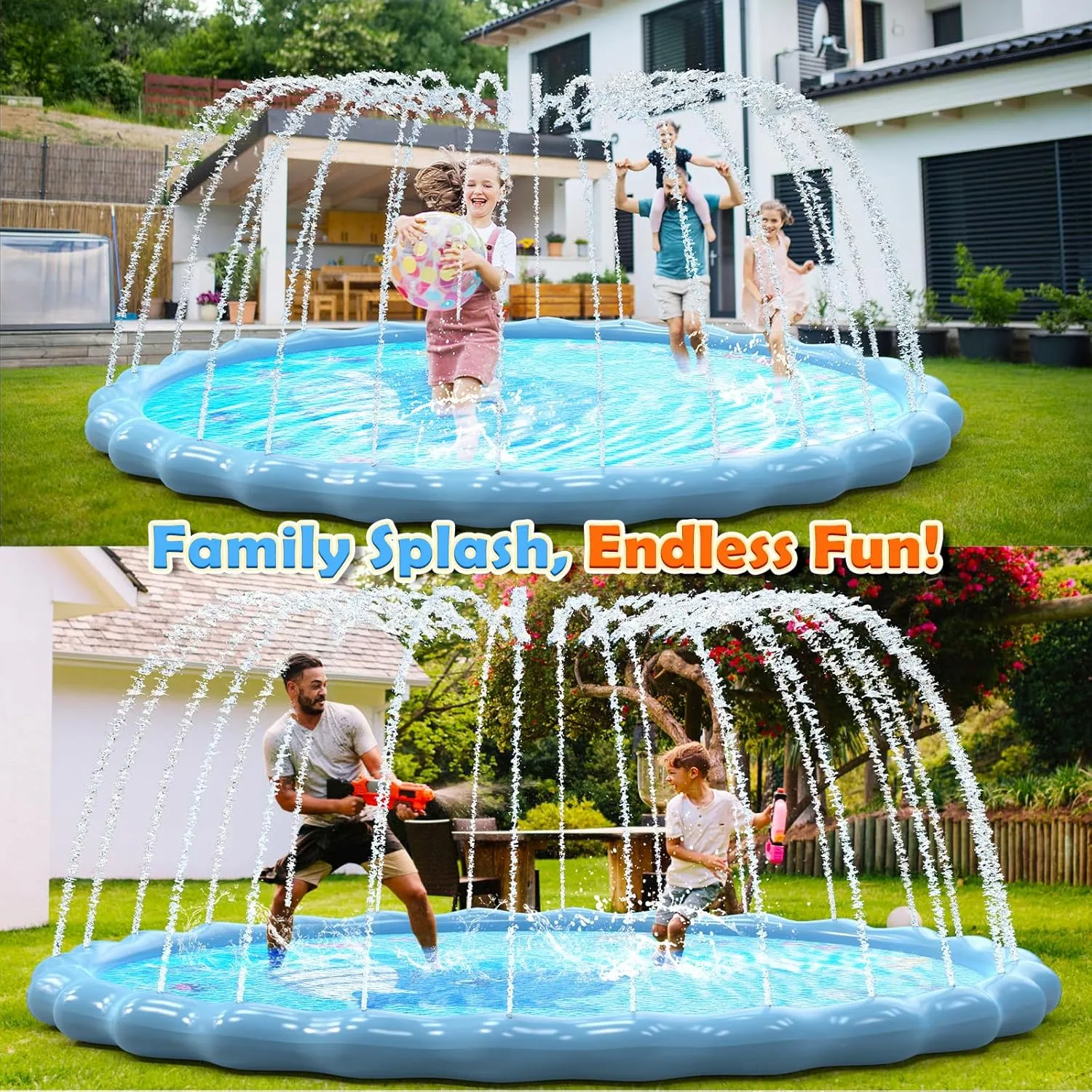 90" Splash Pad for Kids, Sprinkler & Splash Play Mat, Extra Large Inflatable Wading Pool with Thicker Material, Summer Outdoor Water Toys for Kids & Dogs