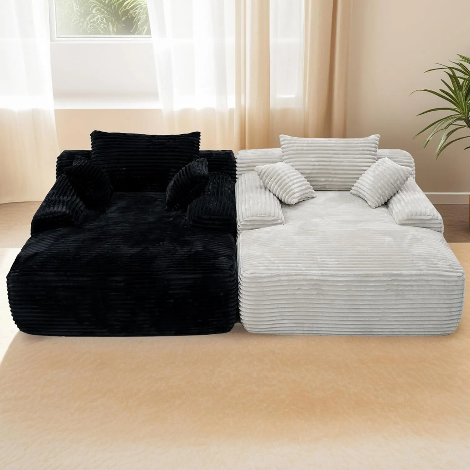 98'' Oversized Sofa Bed Couch, Chaise Lounge Chair Indoor, Cloud Memory Foam Boneless Couches for Living Room, Corduroy Sleeper Sofa,Deep Seat 6 Pillows,No Assembly,Black.
