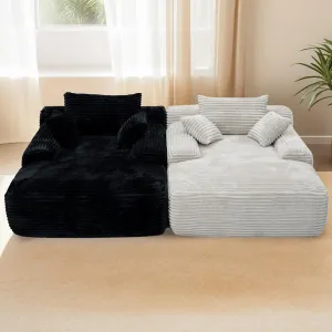 98'' Oversized Sofa Bed Couch, Chaise Lounge Chair Indoor, Cloud Memory Foam Boneless Couches for Living Room, Corduroy Sleeper Sofa,Deep Seat 6 Pillows,No Assembly,Black.
