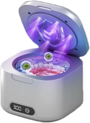 A2 Ultrasonic Denture Cleaner with 49000Hz & 340ml Capacity, 3-Level Timer, Portable White Cleaner for Retainers, Invisalign, Jewelry, and Denture Cleansers
