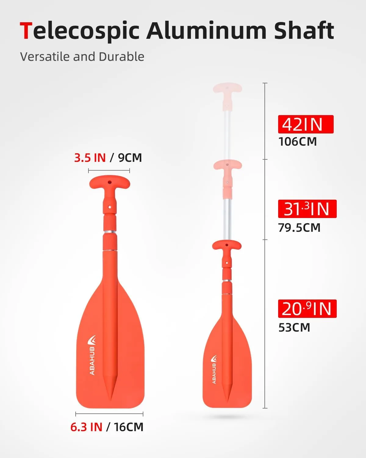 Abahub Premium 21''-42'' Emergency Telescoping Paddle Aluminium Shaft for Canoeing Boating Kayaing Blue Lightweight Oars