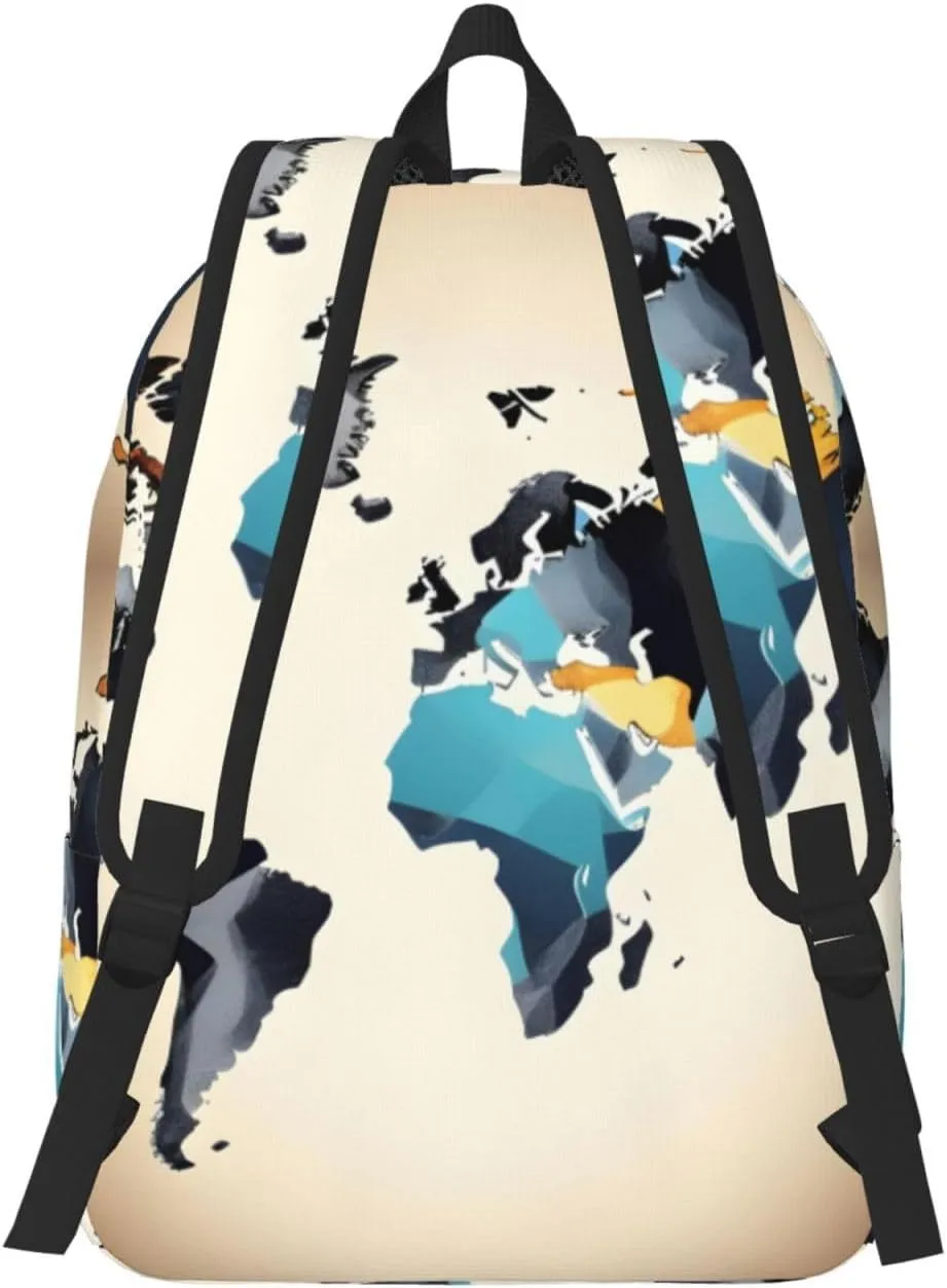Abstract World Map print Travel Laptop Backpack, Carry on Backpack, Computer Bag for Men Women College Book Bag