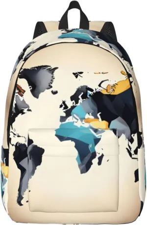 Abstract World Map print Travel Laptop Backpack, Carry on Backpack, Computer Bag for Men Women College Book Bag