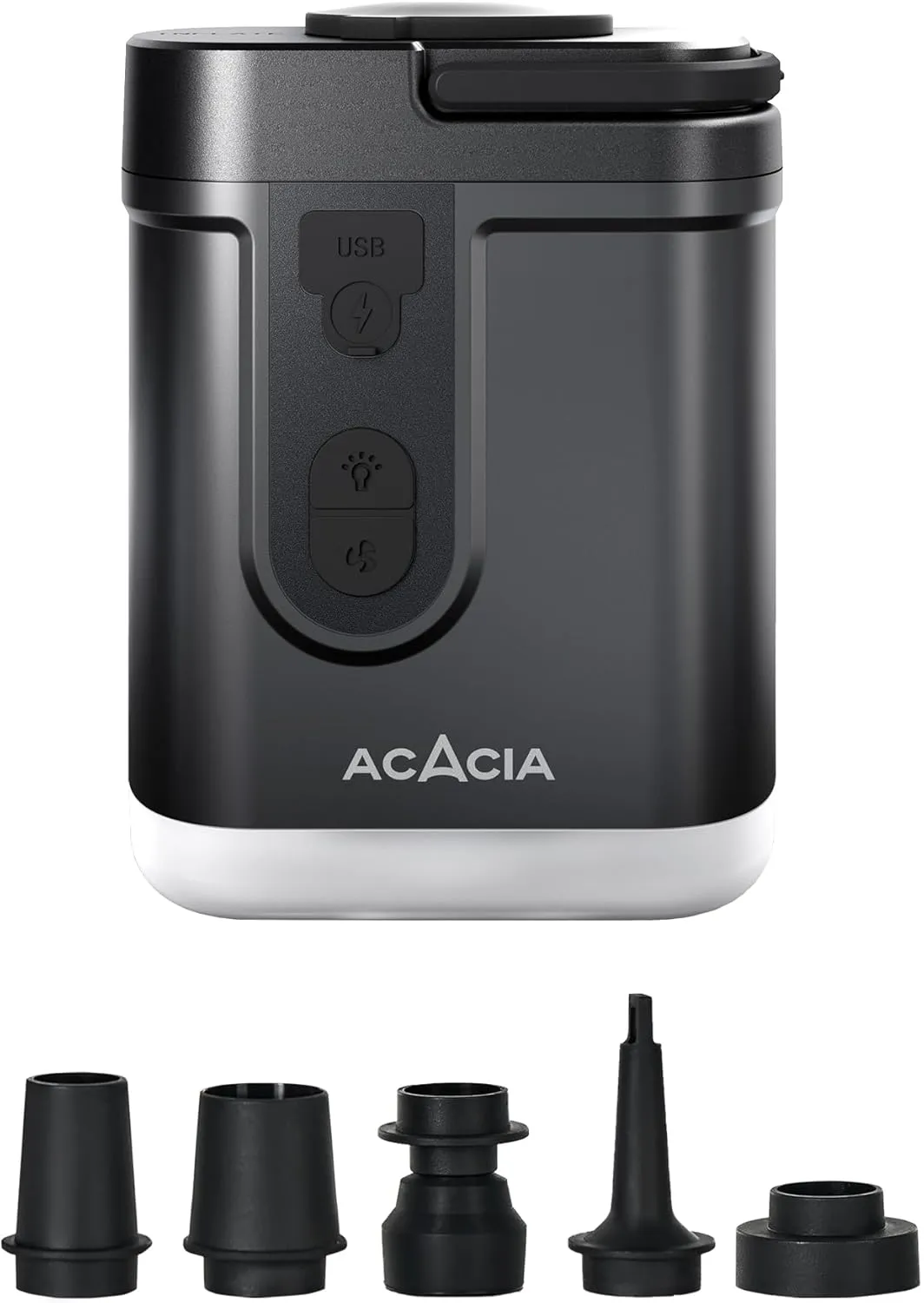 ACACIA Portable Air Pump for ACACIA Sleeping Pad, Rechargeable 4000mAh Battery Air Mattress Pump with Camping Light, Electric Air Pump for Inflatables with 5 Nozzles, Camping, Hiking, Pool, 4.8kPa