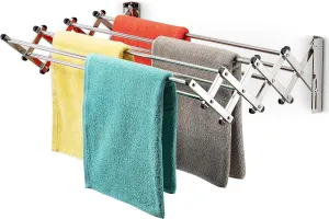 Accordion Wall Mounted Drying Rack | 8 Smooth Round Stainless Steel Rods | Huge 22 Linear Feet Capacity | Compact Sleek Design || 60lb Capacity