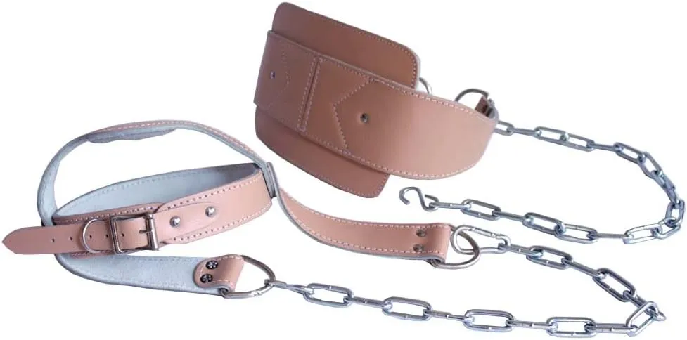 Ader Head Harness Neck Exerciser & Fitness Dip Belt for Weights (Heavy Duty Leather Padded w/Chain)
