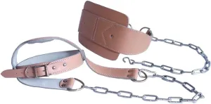 Ader Head Harness Neck Exerciser & Fitness Dip Belt for Weights (Heavy Duty Leather Padded w/Chain)
