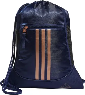 adidas Alliance Sackpack, Drawstring Backpack, Lightweight Small Gym Bag for Women and Men, Dark Blue/Rose Gold, One Size