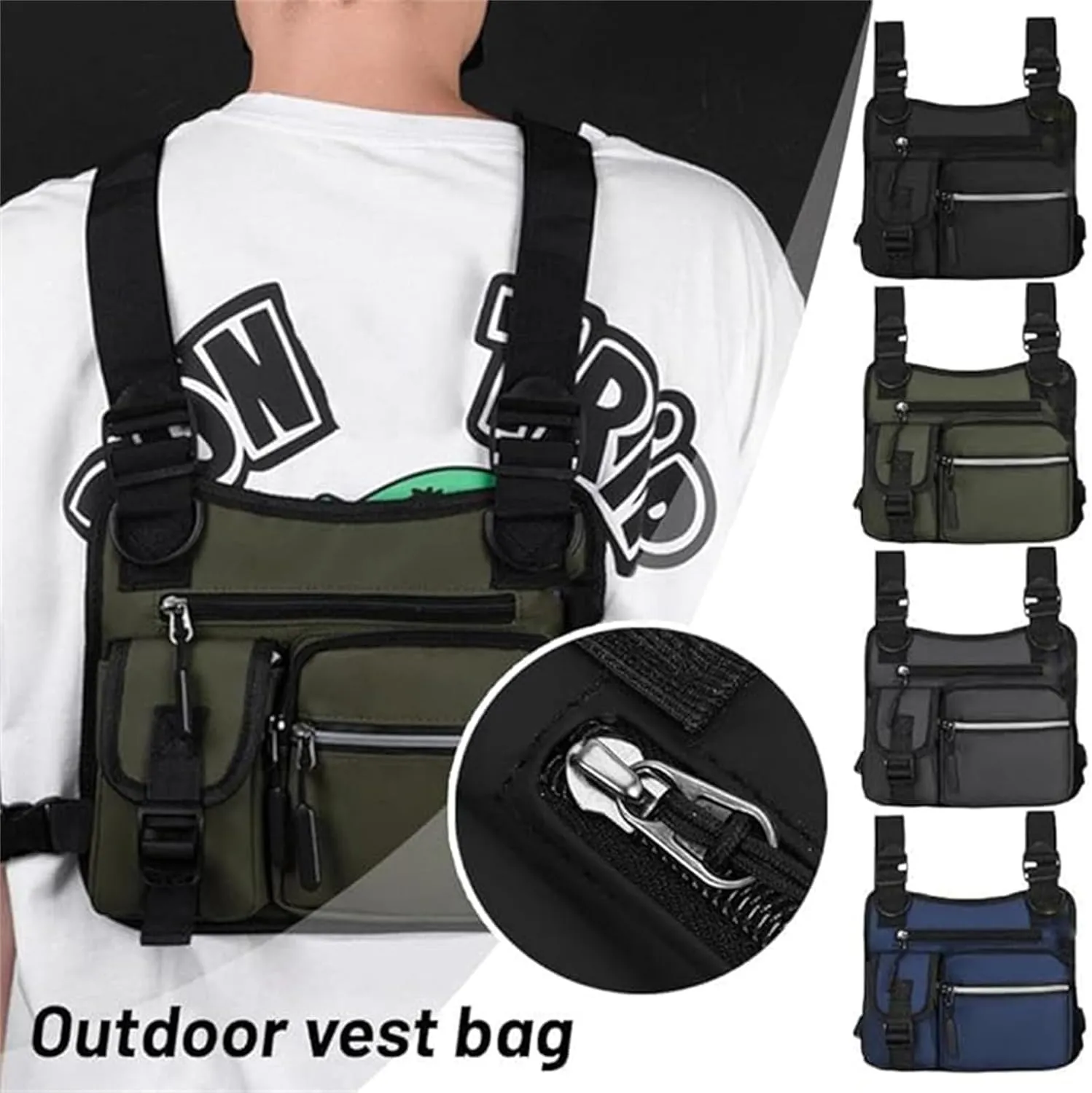 Adjustable Zipper Multi-Functional Tactical Chest Bag, Outdoor Chest Bag For Men, For Men, Outdoor, Travel, Climbing (green)
