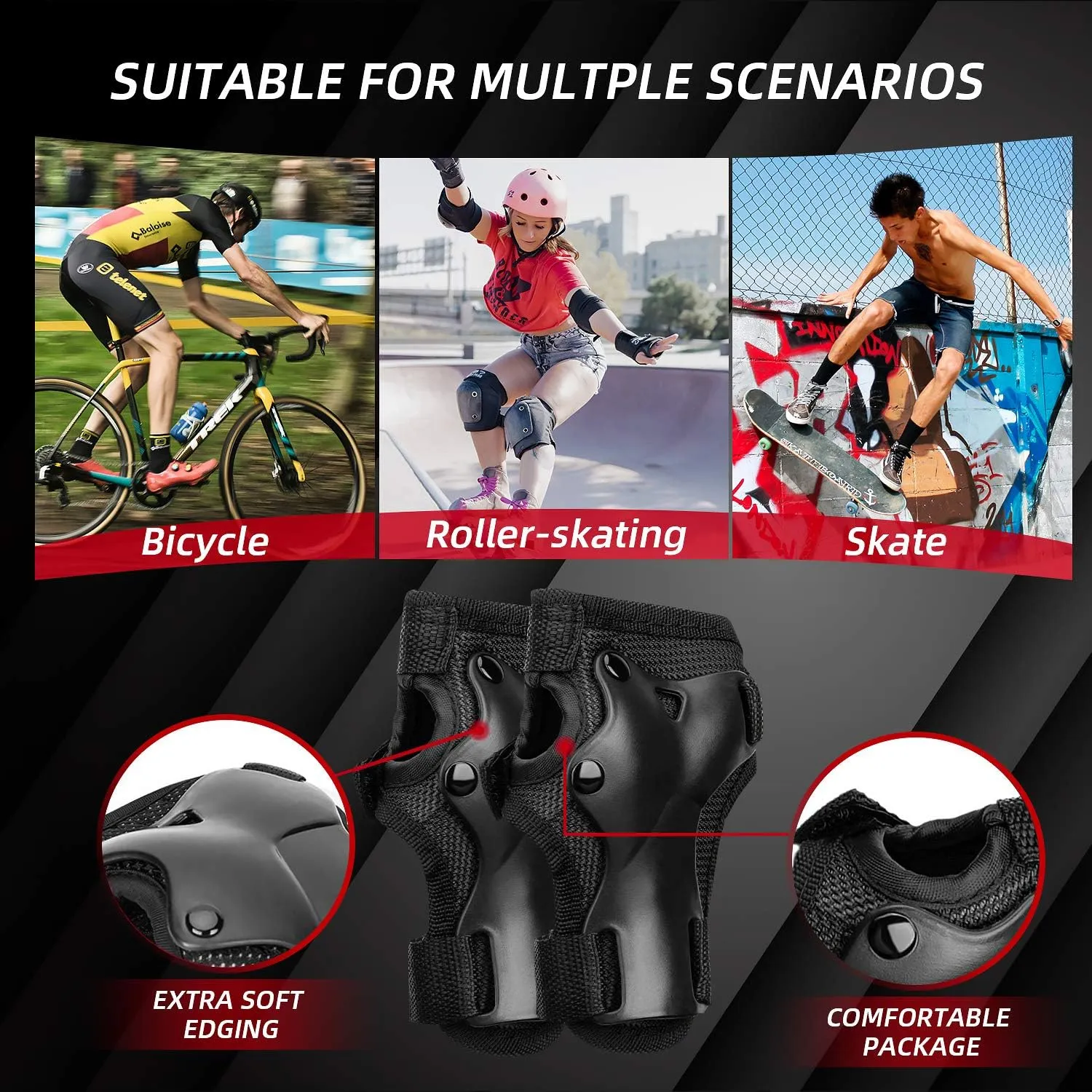 Adult/Youth/Kids Knee Pads Elbow Pads Wrist Pads Protective Gear Set for Skateboarding Cycling Skateboard Riding Roller Bike Inline Skating Biking BMX Scooter Skates, Other Outdoor Extreme Sports