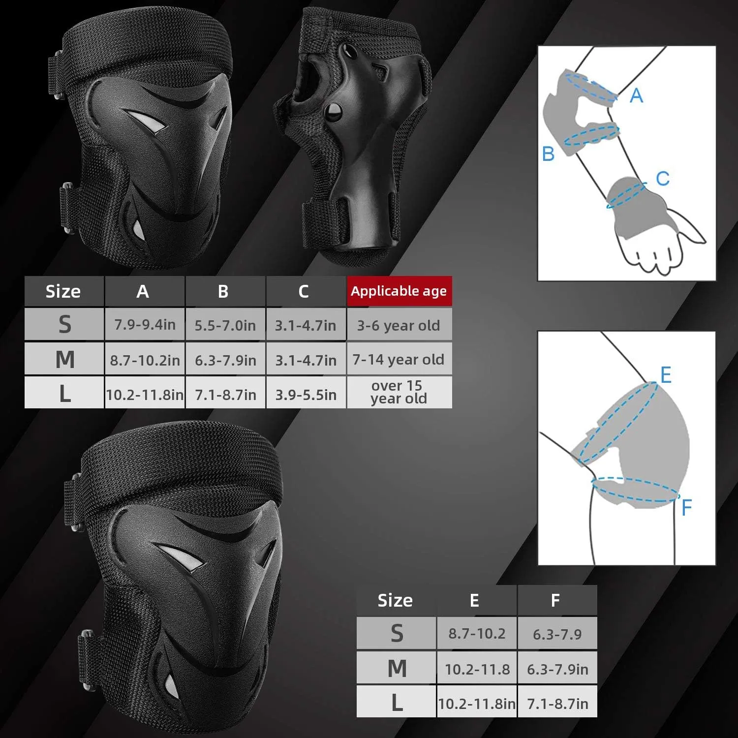 Adult/Youth/Kids Knee Pads Elbow Pads Wrist Pads Protective Gear Set for Skateboarding Cycling Skateboard Riding Roller Bike Inline Skating Biking BMX Scooter Skates, Other Outdoor Extreme Sports