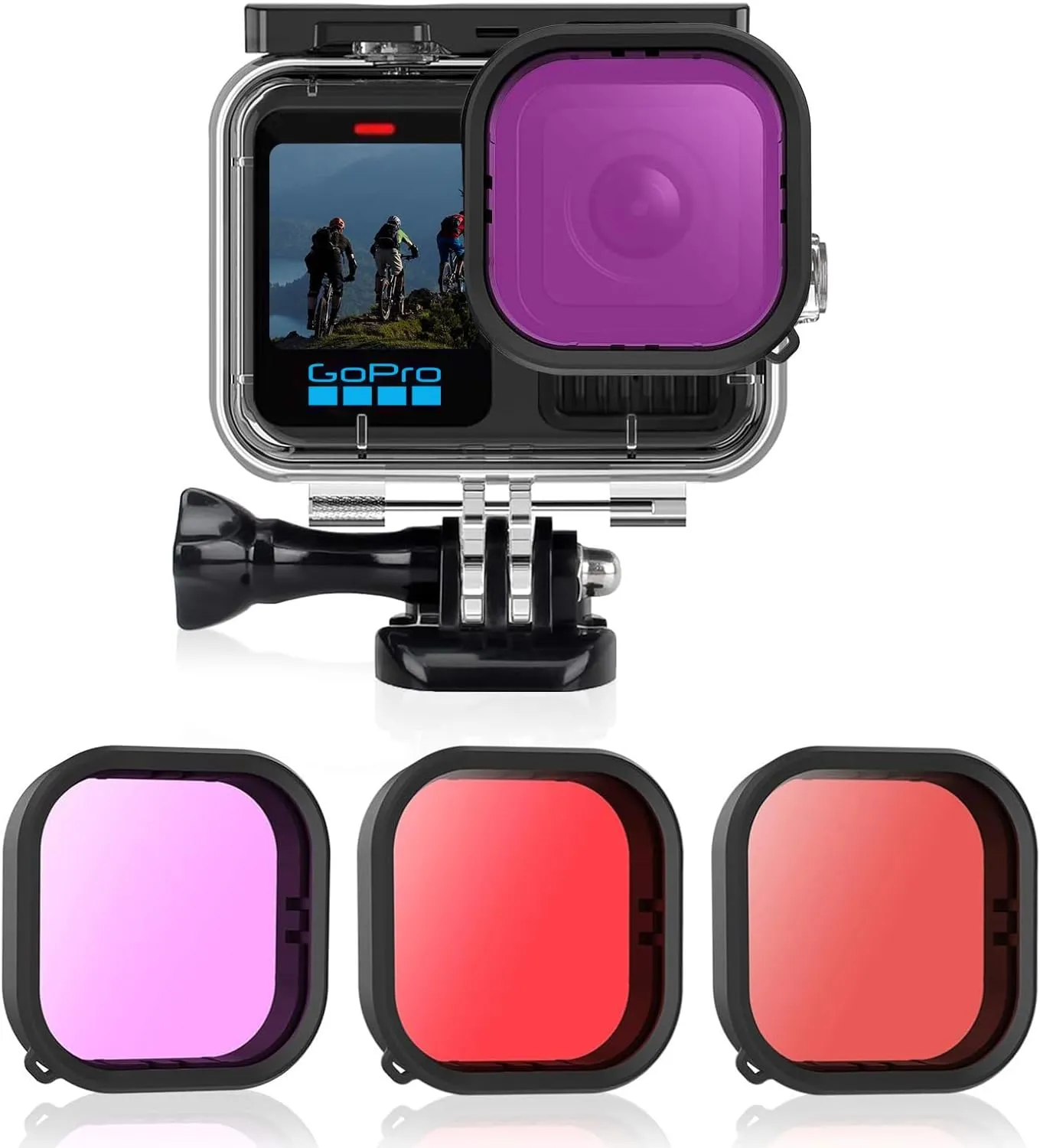 AFAITH 3-Pack Dive Filter Kit   Waterproof Case for GoPro Hero 13/12/11/10/9 Black, Underwater Diving Photography Protective Housing Shell Cover   3-Pack Dive Filter for GoPro Hero 13/12/11/10/9Black