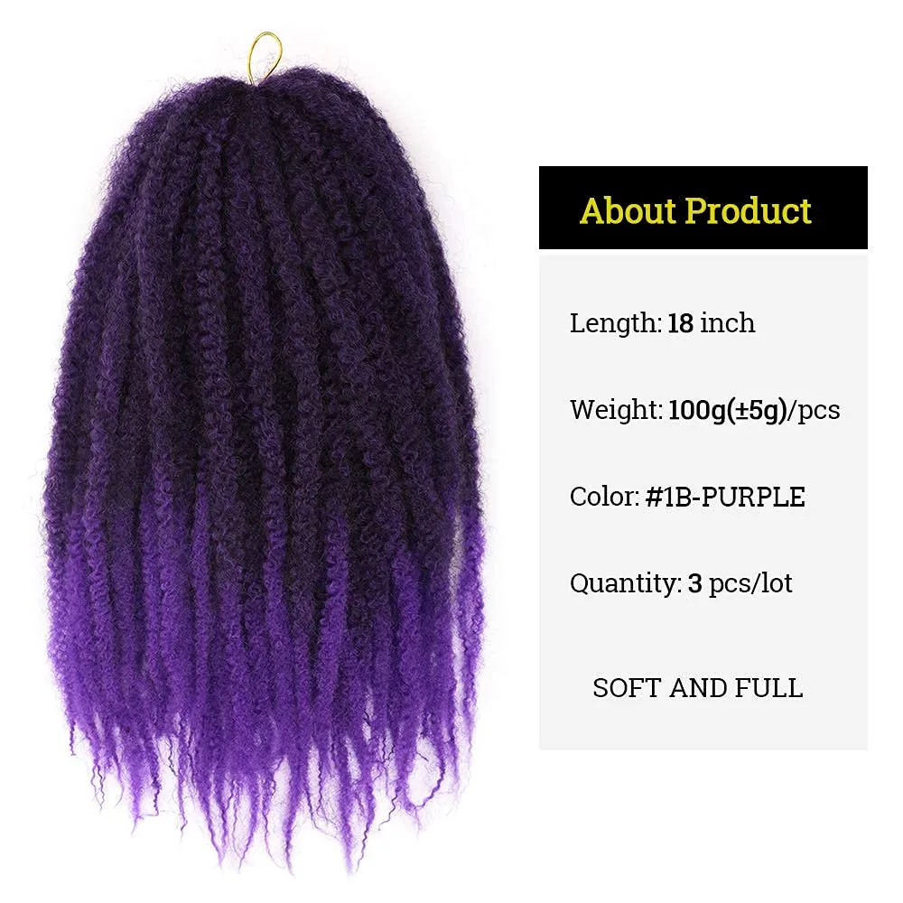Afro Marley Twist Hair 18Inch Marley Hair for Twists 3Packs Synthetic Kinkys Twist Braiding Hair Extension(#T1B/Purple)