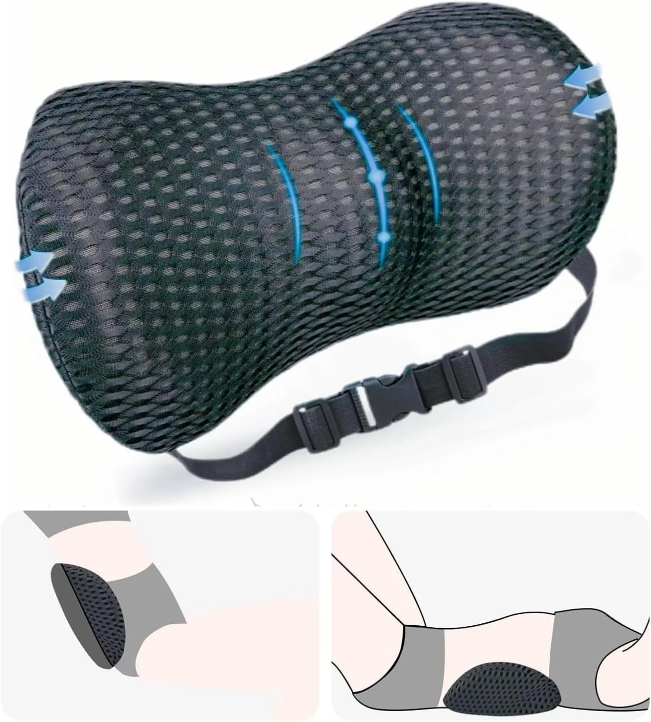 AgoKud Lumbar Pillow, Lumbar Support Pillow for Office Chair and Car Seat, Memory Foam Back Support Pillow for Lower Back Pain Relief, Adjustable Lumbar Pillow for Sleeping, Rest