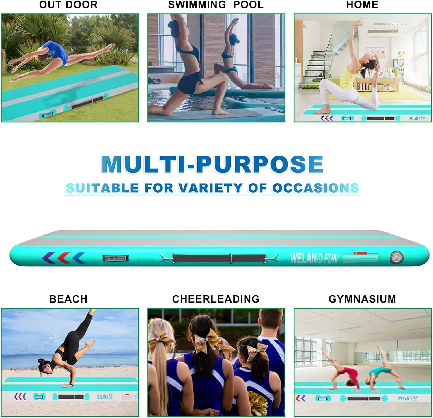 Air Mat Tumble Track 10ft/13ft/16ft/20ft Inflatable Gymnastics Tumbling Mat 4/6/8 inchs Thickness Mats for Home Use/Gym/Yoga/Training/Cheerleading/Outdoor/Beach/Park wih Electric Air Pump