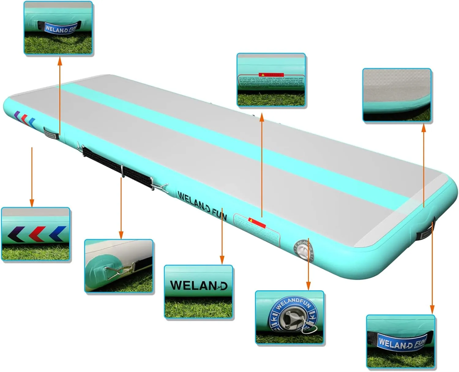 Air Mat Tumble Track 10ft/13ft/16ft/20ft Inflatable Gymnastics Tumbling Mat 4/6/8 inchs Thickness Mats for Home Use/Gym/Yoga/Training/Cheerleading/Outdoor/Beach/Park wih Electric Air Pump