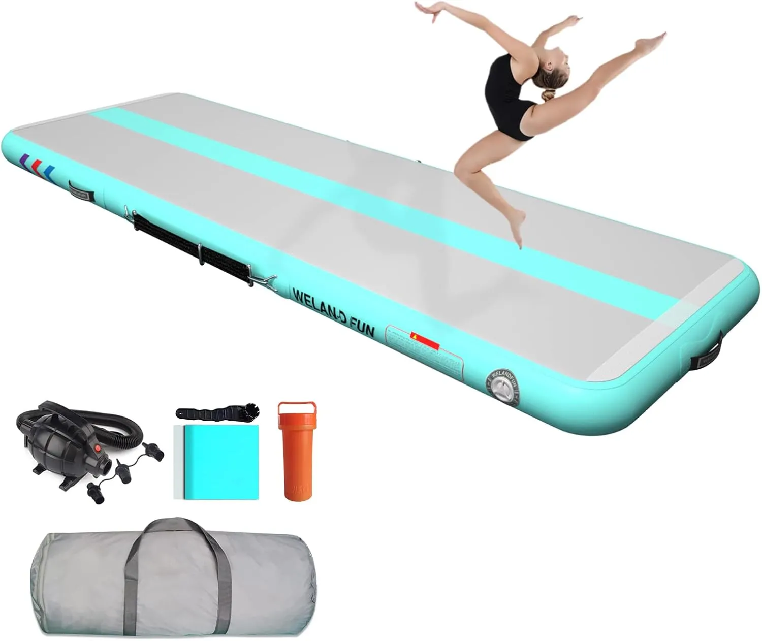 Air Mat Tumble Track 10ft/13ft/16ft/20ft Inflatable Gymnastics Tumbling Mat 4/6/8 inchs Thickness Mats for Home Use/Gym/Yoga/Training/Cheerleading/Outdoor/Beach/Park wih Electric Air Pump