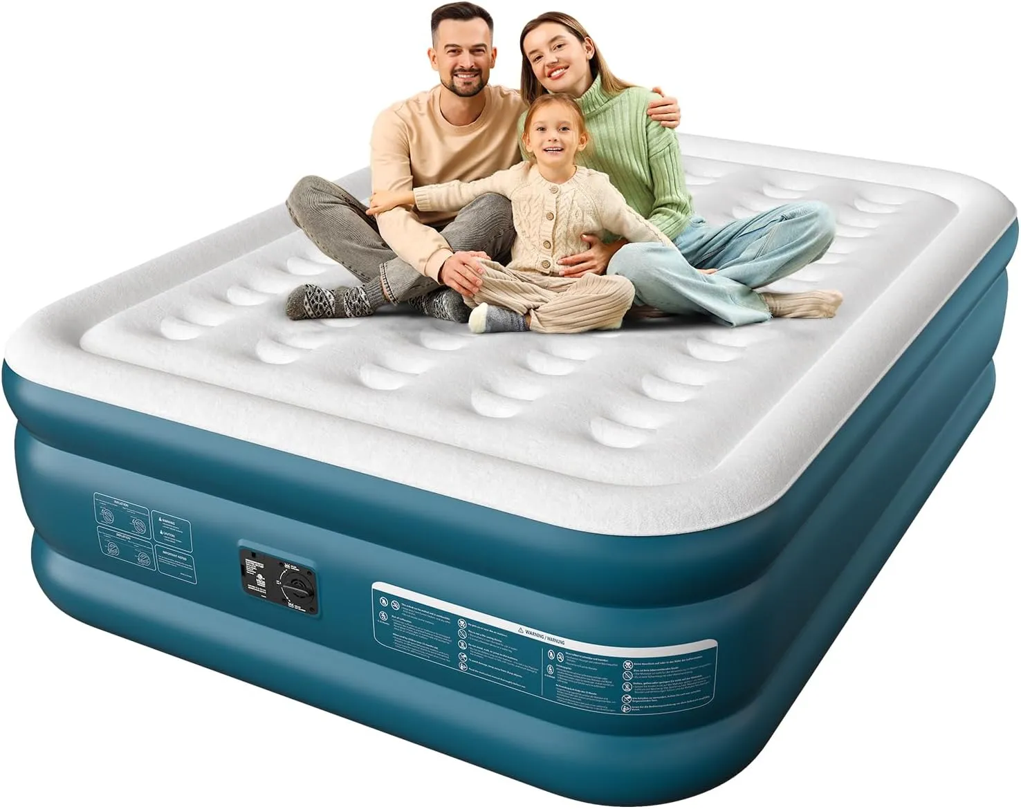 Air Mattress 18", Queen Air Mattress with Built in Pump, Inflatable Mattress with Soft Flocked Top and Portable Carry Bag Adjustable Blow Up Mattress for Guest, Indoor, Travel (Green)