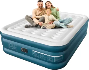 Air Mattress 18", Queen Air Mattress with Built in Pump, Inflatable Mattress with Soft Flocked Top and Portable Carry Bag Adjustable Blow Up Mattress for Guest, Indoor, Travel (Green)