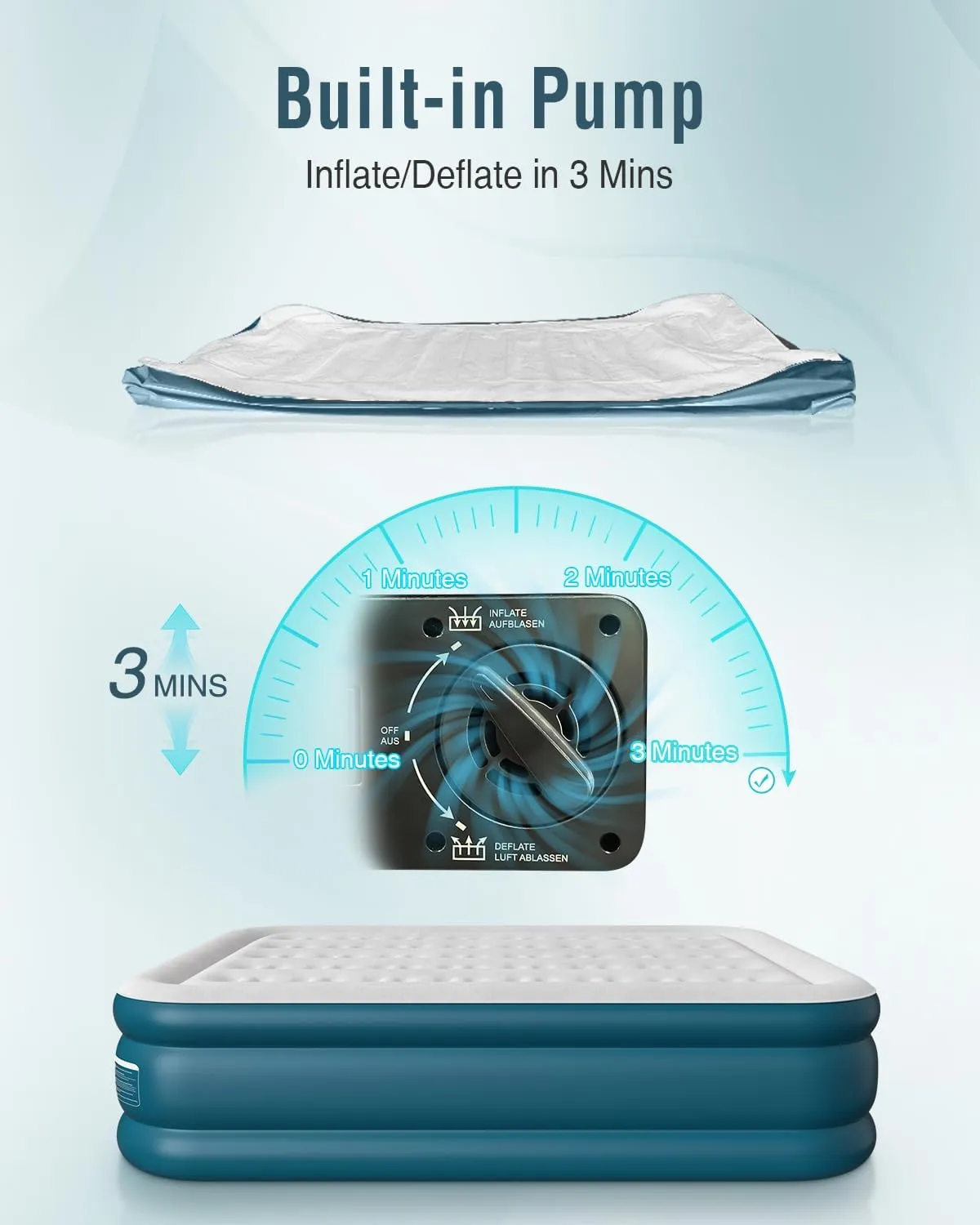 Air Mattress 18", Queen Air Mattress with Built in Pump, Inflatable Mattress with Soft Flocked Top and Portable Carry Bag Adjustable Blow Up Mattress for Guest, Indoor, Travel (Green)