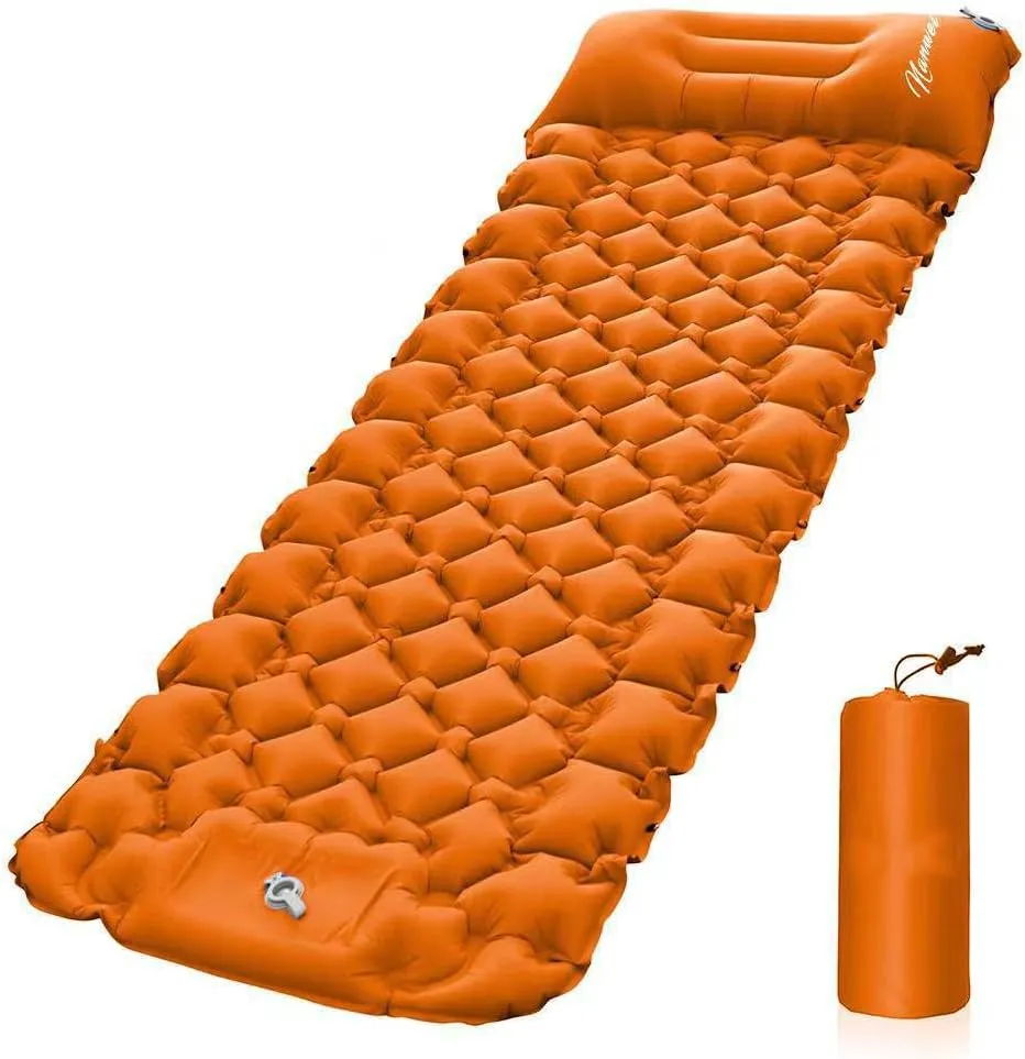 Air Mattress Camping Bed Cushion Pillow Inflatable Thickened Car Air Bed with Built-in Foot Pump Portable Sleeping Pad Mattress for Home Car Travel Camping (Orange)