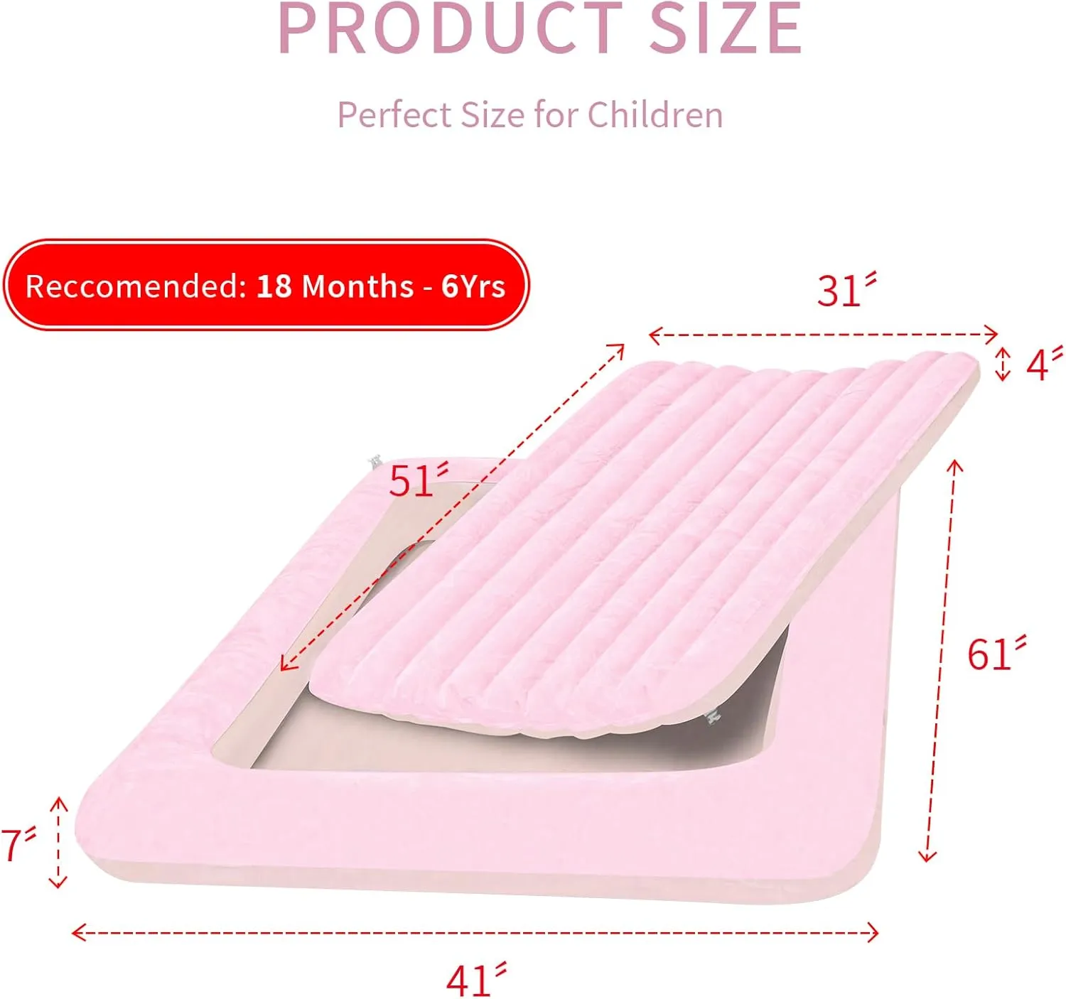 Air Mattress for Kids：Portable Fast Kid air Mattress, Surface with Plush Smooth Comfortable Ideal for Living Room, Room and Outdoor Camping use（Pink）