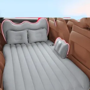 Air Mattress Inflatable Thickened Travel Camping Bed with 2 Pillows & Electric Pump Dedicated Mobile Cushion Inflatable Bed for Car SUV Rear Seat Car Sleeping Bed for Outdoor and Travel (Silvery Grey)