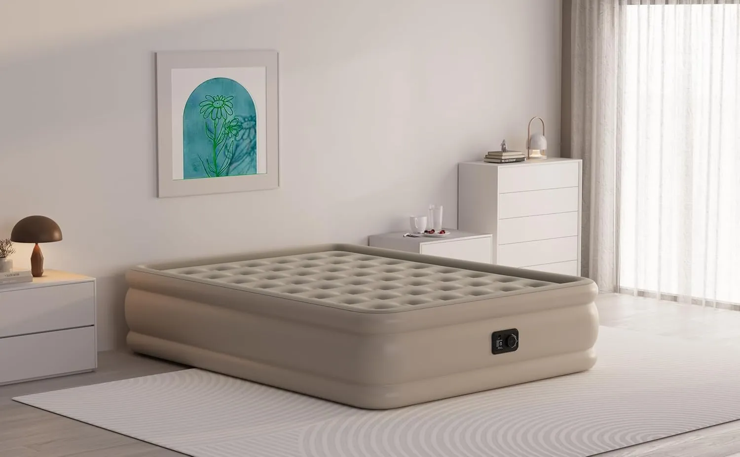 Air Mattress Queen with Built in Pump Raised, Comfort Plush Self Inflating Mattress, Inflatable Blow Up Mattress, Portable Airbed for Home, Guests, Camping(Khaki, 18” Height)
