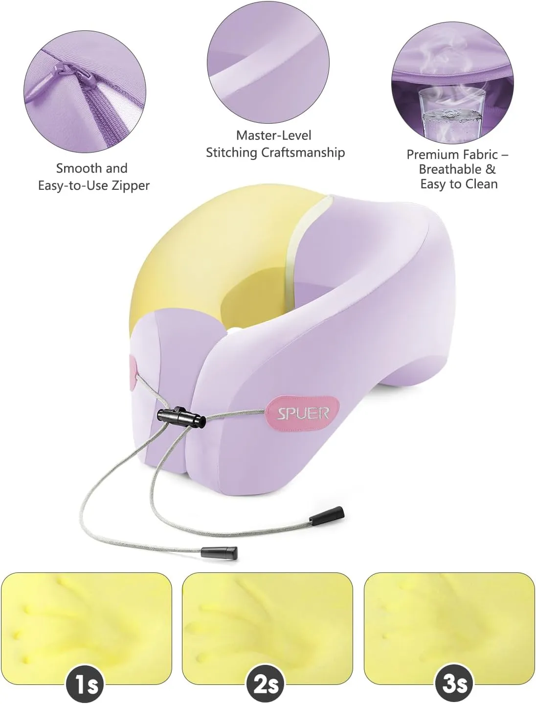 Airplane Travel Pillow – Neck Pillow for Sleeping with Memory Foam for Flights, Cars & Office Naps, Travel Accessories with Eye Mask, Earplugs & Storage Bag (Lavender)