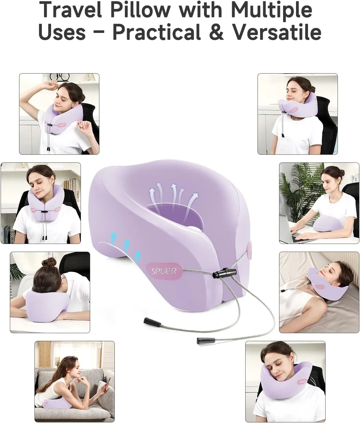 Airplane Travel Pillow – Neck Pillow for Sleeping with Memory Foam for Flights, Cars & Office Naps, Travel Accessories with Eye Mask, Earplugs & Storage Bag (Lavender)